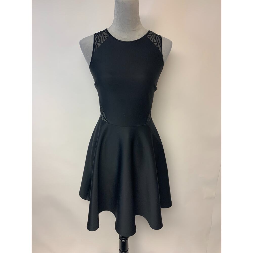 Ted Baker Dress  Black Vemma Lace Skater Mini Edgy Sheer MeshTrendy SZ 1(XS)